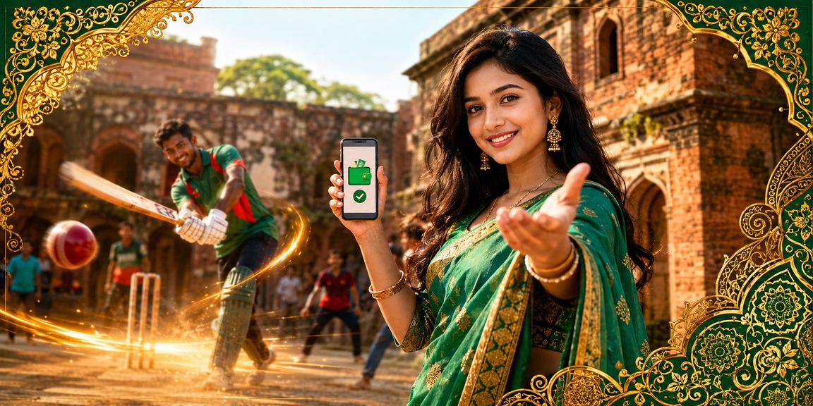 সোনারগাঁওয়ে শাড়ি পরা একজন সদস্য ক্রিকেট বেটিং করছেন